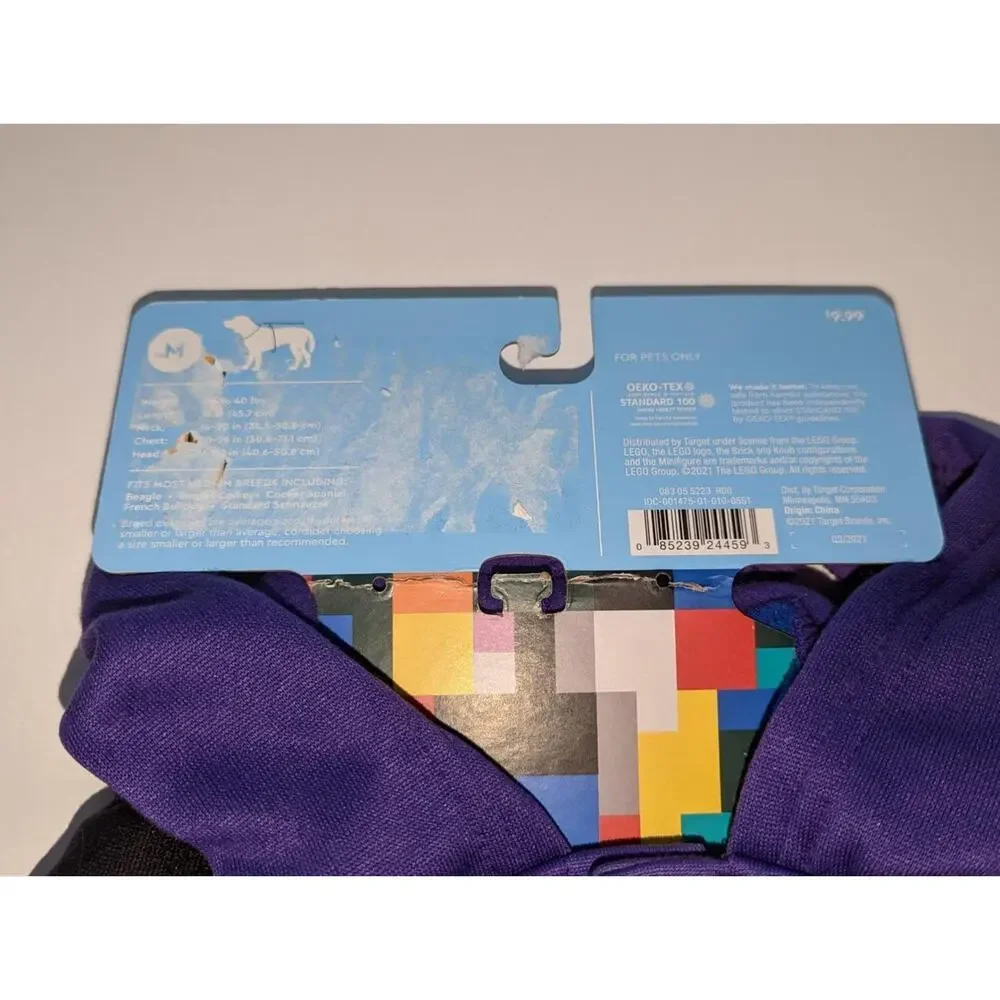 Lego Dog Hoodie Sweatshirt Medium Color Block NEW - 0922T24